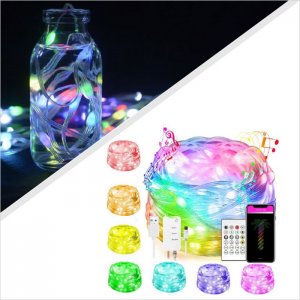 Outdoor/Indoor Multi Color Christmas Transparent White Clear Wire LED Fairy String Light Set - Bluetooth Smartphone App Controlled