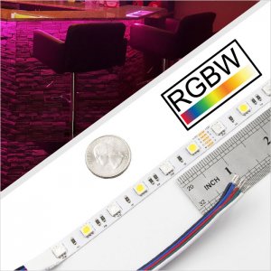 5m RGB+W LED Strip Light - Color-Changing LED Tape Light - 12V/24V - IP20