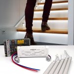 Complete White Intelligent Motion Sensor Stair Lighting Kit - Weatherproof Aluminum LED Light Bars - Length 60cm